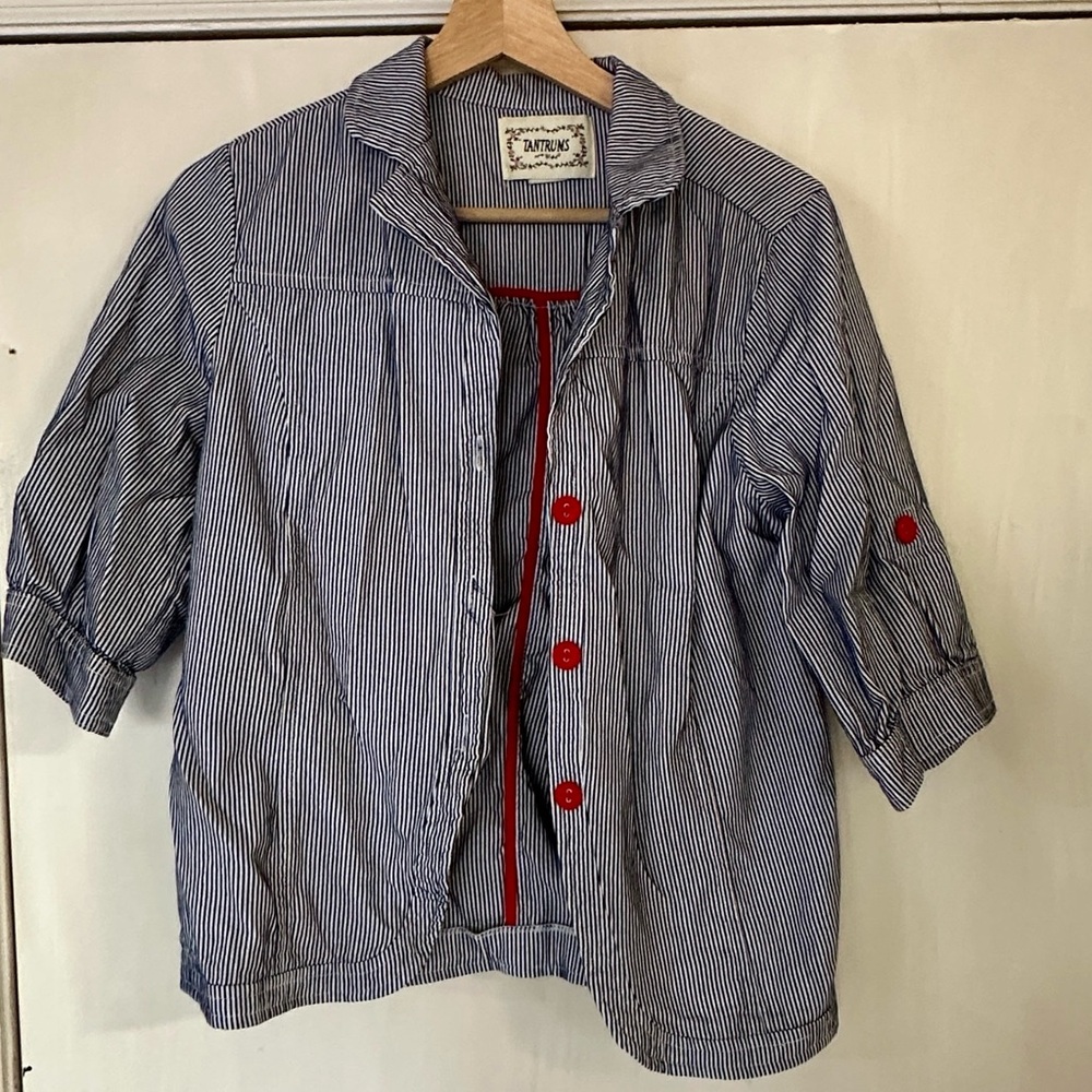 Tantrums Blue Striped Jacket with Red Accents